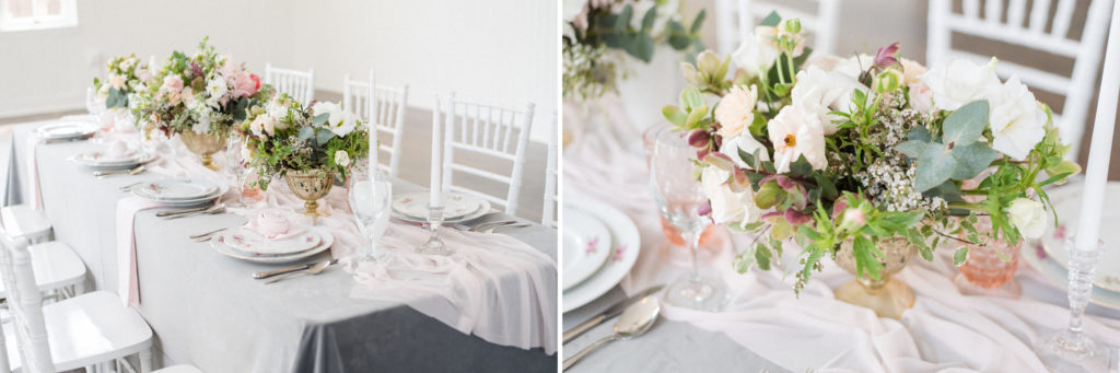 pretty in pink styled shoot centerpiece
