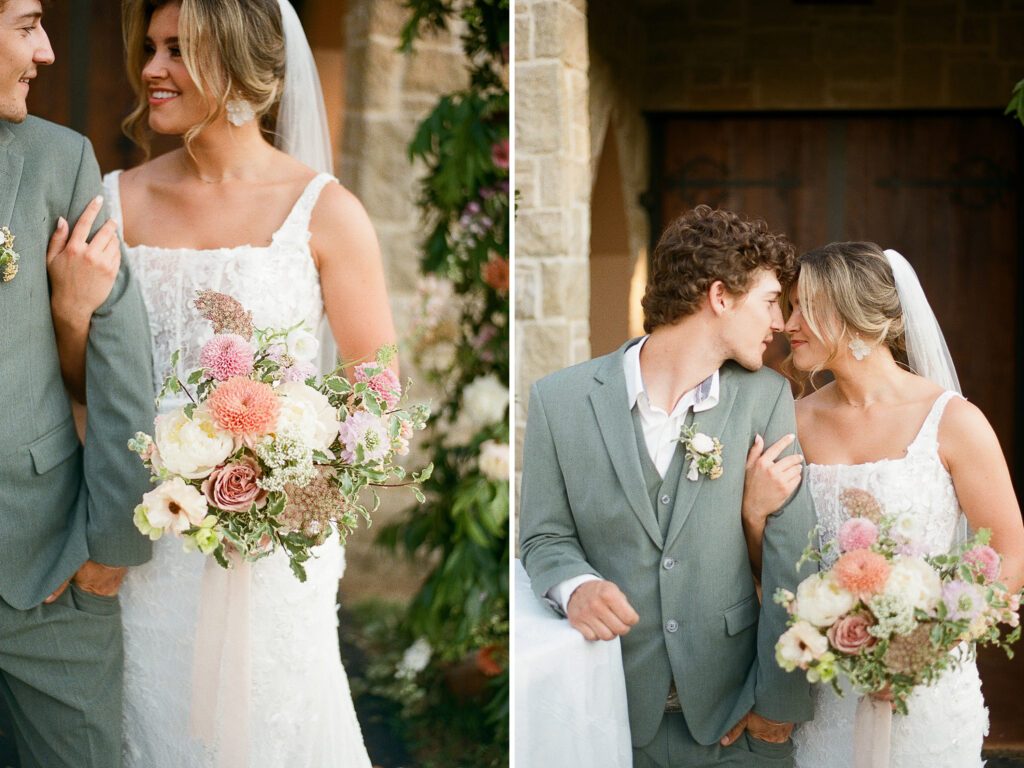 bride and groom on film