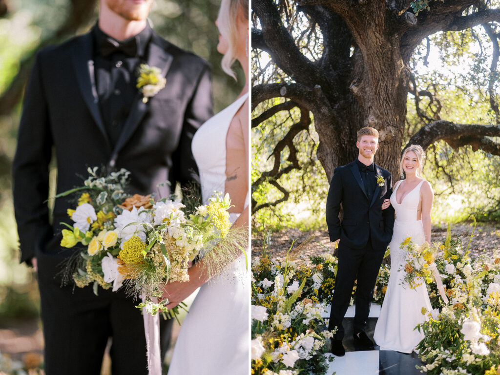 bride and groom at yellow wedding ceremony