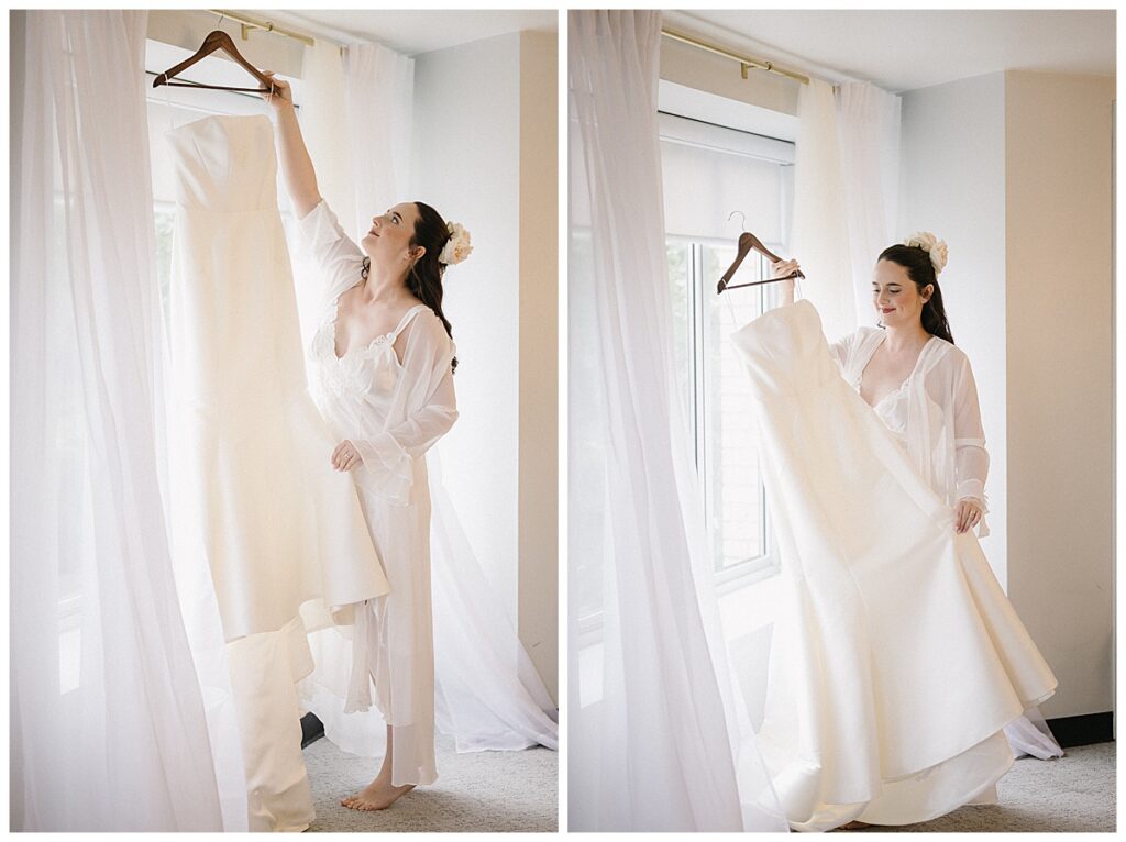 bride grabbing her wedding dress