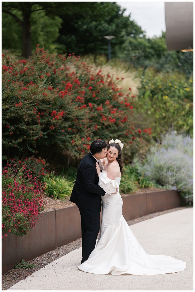 bride and groom at myriad gardens in okc