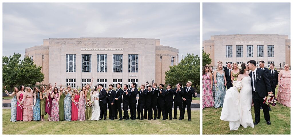 wedding party in front of civic center