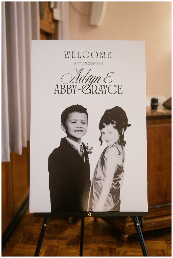 wedding welcome sign at civic center