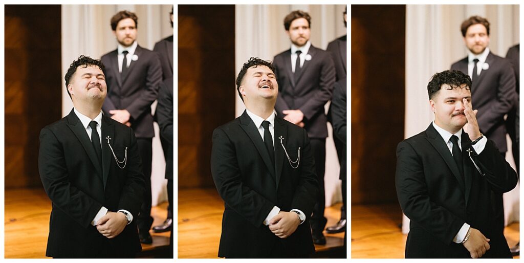 groom's emotional look at bride during ceremony