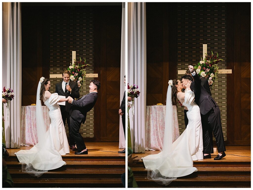 bride and groom's first kiss