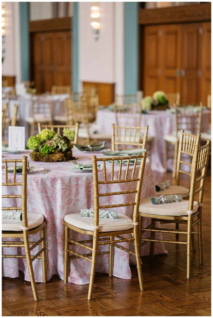 reception with Wedding florals by Curbside Florals at Civic Center Music Hall ceremony